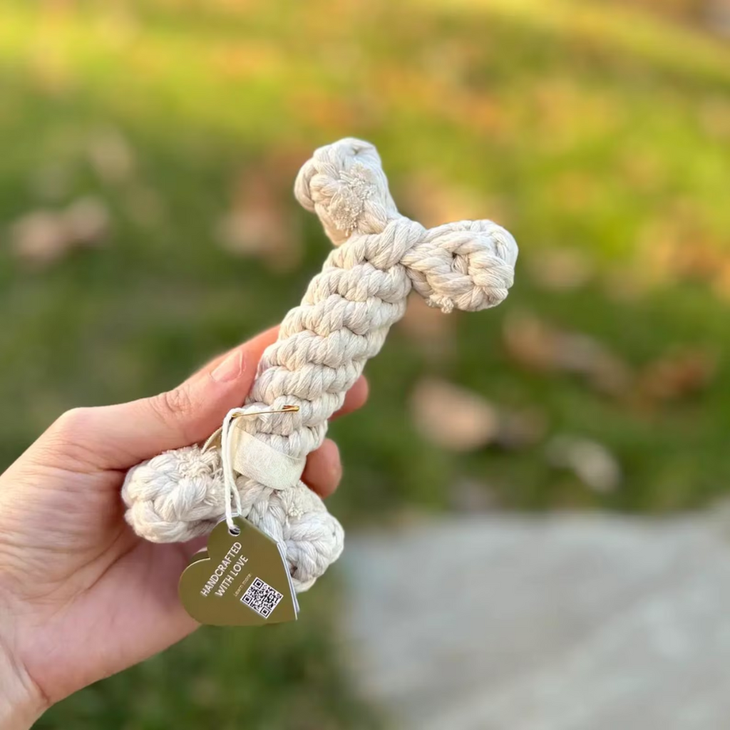 Little Love White Rope Bone — Handmade Recycled Cotton Pet Toy | Small