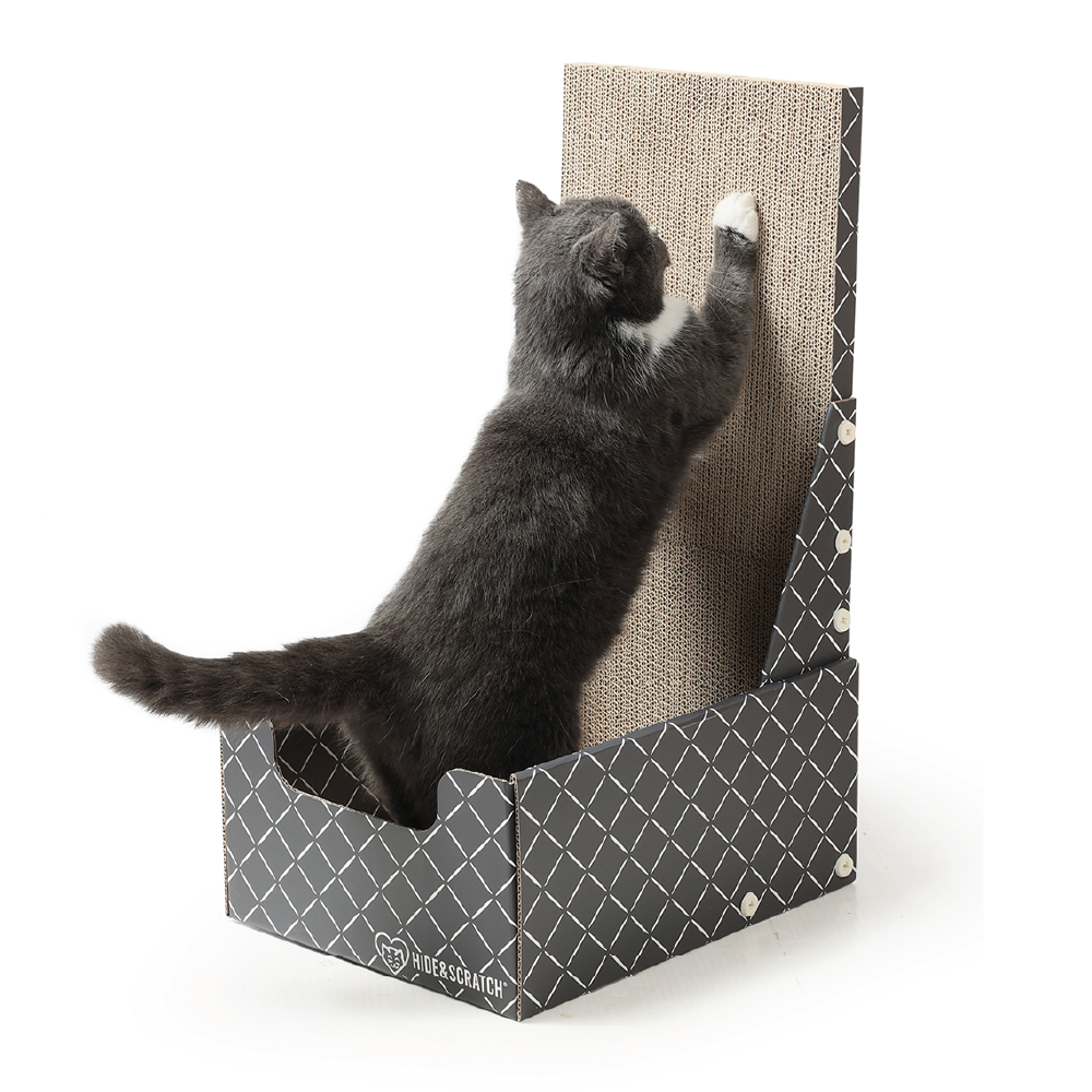 26" L-Shaped Cat Scratcher Box & Bed — 4-in-1 Double-Sided Cardboard