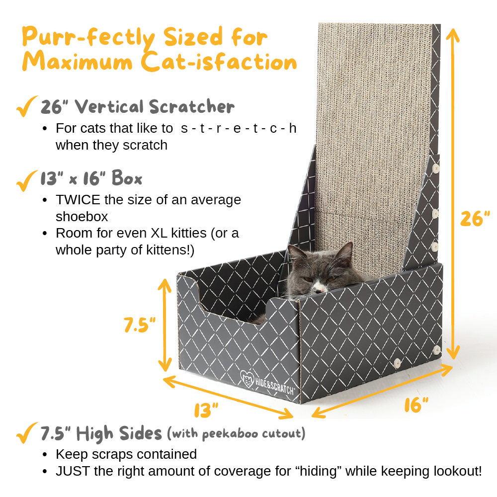 26" L-Shaped Cat Scratcher Box & Bed — 4-in-1 Double-Sided Cardboard