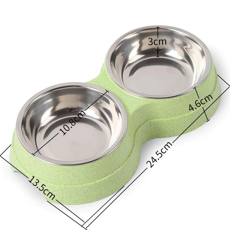 Stainless Steel Double Pet Feeder — Elevated Food & Water Bowls