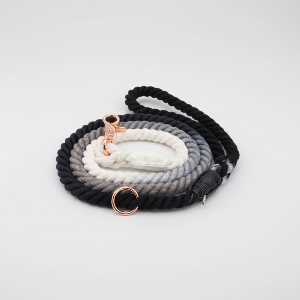 OMBRE BLACK - Hand-Spliced Cotton Rope Dog Leash — 5ft, Luxe Hardware & Dog Charm