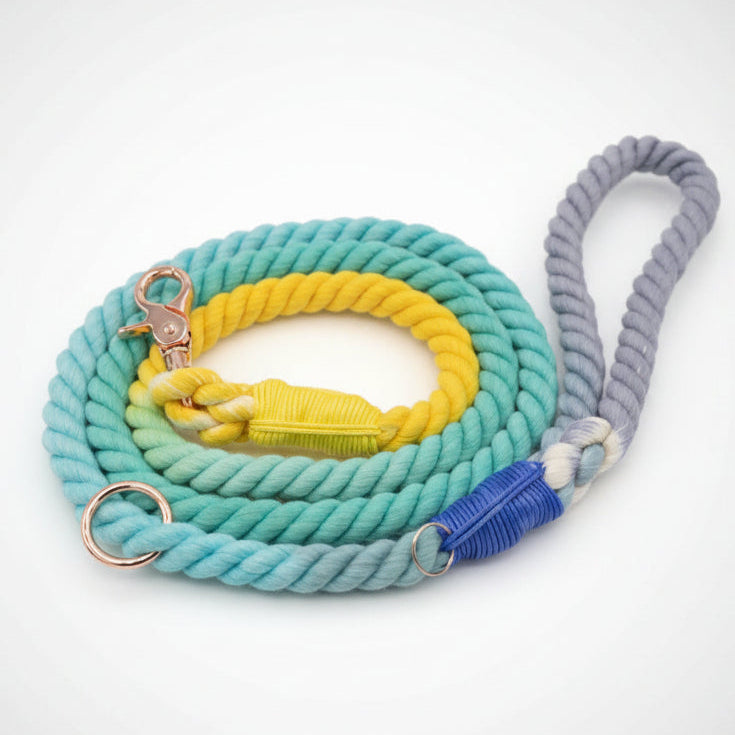 BUBBLES - Hand-Spliced Cotton Rope Dog Leash — 5ft, Luxe Hardware & Dog Charm