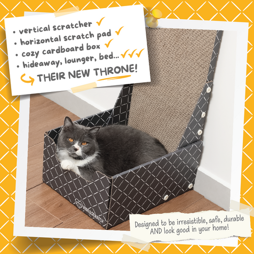 26" L-Shaped Cat Scratcher Box & Bed — 4-in-1 Double-Sided Cardboard
