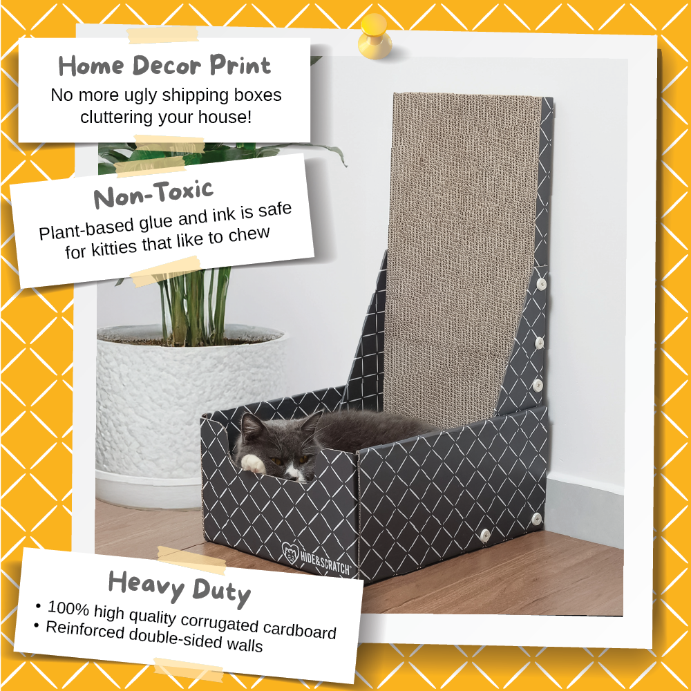 26" L-Shaped Cat Scratcher Box & Bed — 4-in-1 Double-Sided Cardboard