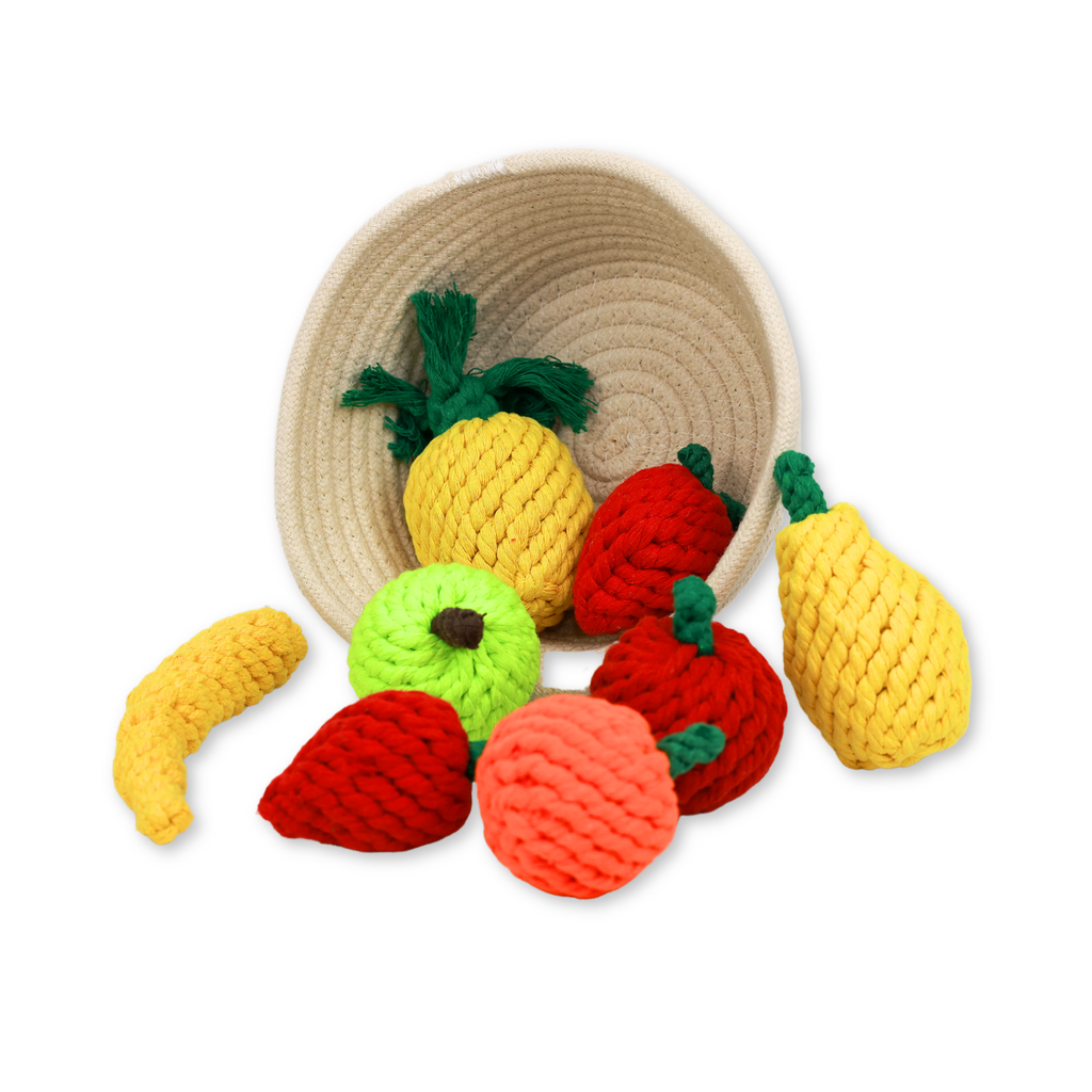 Fruity Delights — Handmade Rope Dog Toy Set | 7-Piece Fruit Basket