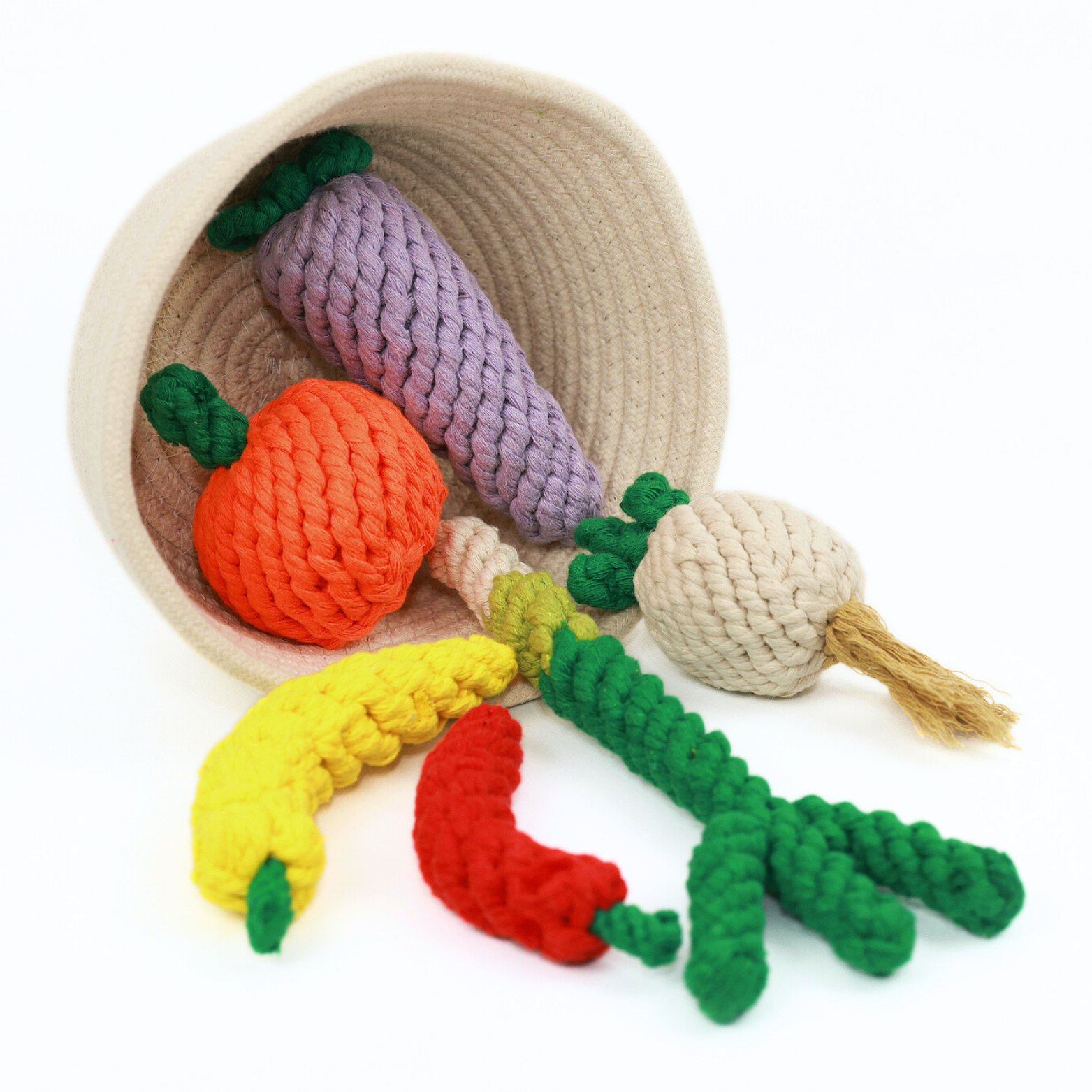 MarketVeg — Handmade Rope Dog Toy Set | 6-Piece Veggie Collection