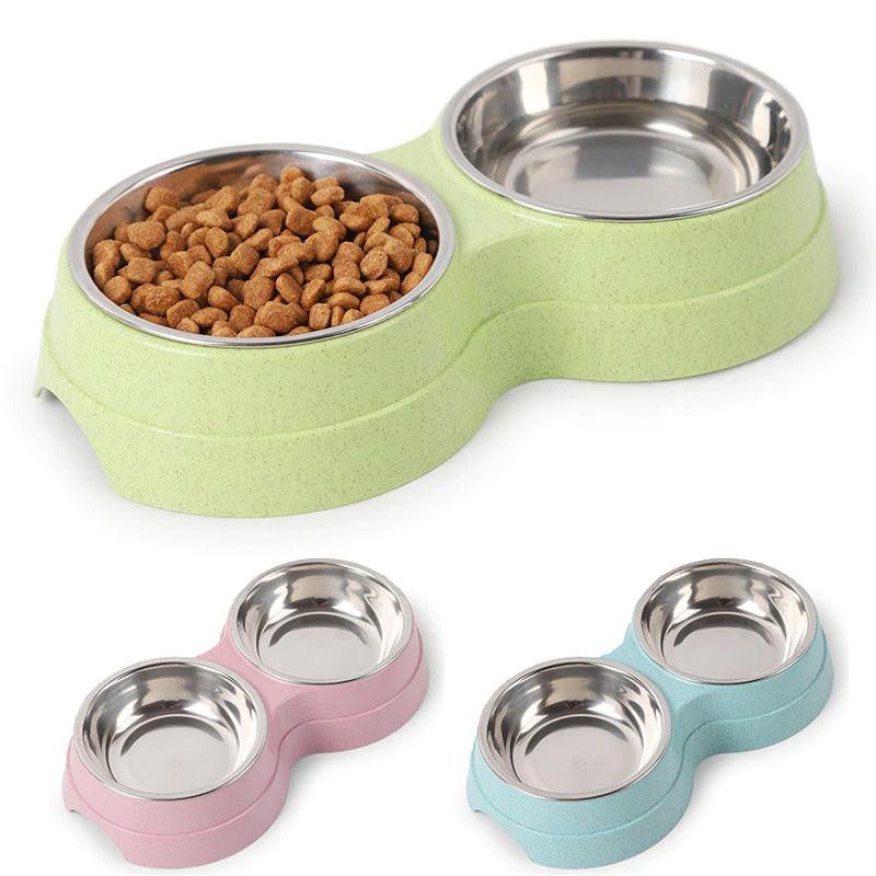Stainless Steel Double Pet Feeder — Elevated Food & Water Bowls