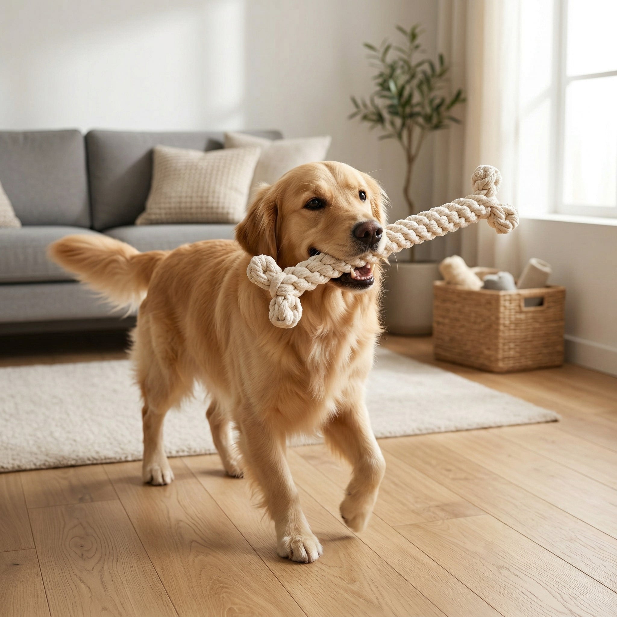 Jumbo White Rope Bone — Handmade Recycled Cotton Dog Toy | Large
