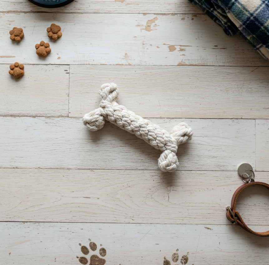 Little Love White Rope Bone — Handmade Recycled Cotton Pet Toy | Small