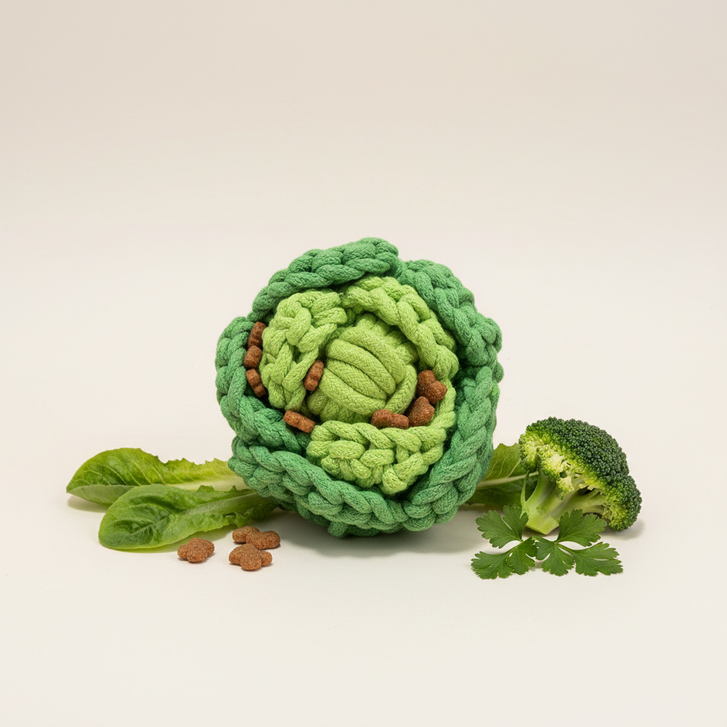 Cabbage Snuffle Toy — Handmade Interactive Treat-Hiding Dog Toy