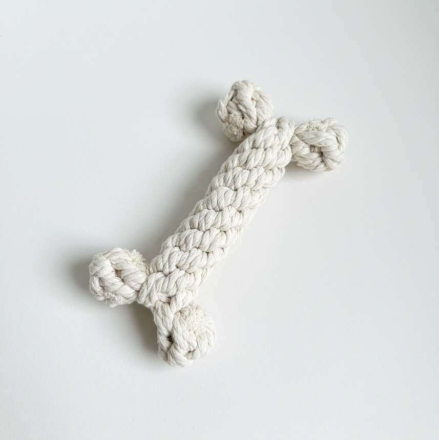 Little Love White Rope Bone — Handmade Recycled Cotton Pet Toy | Small